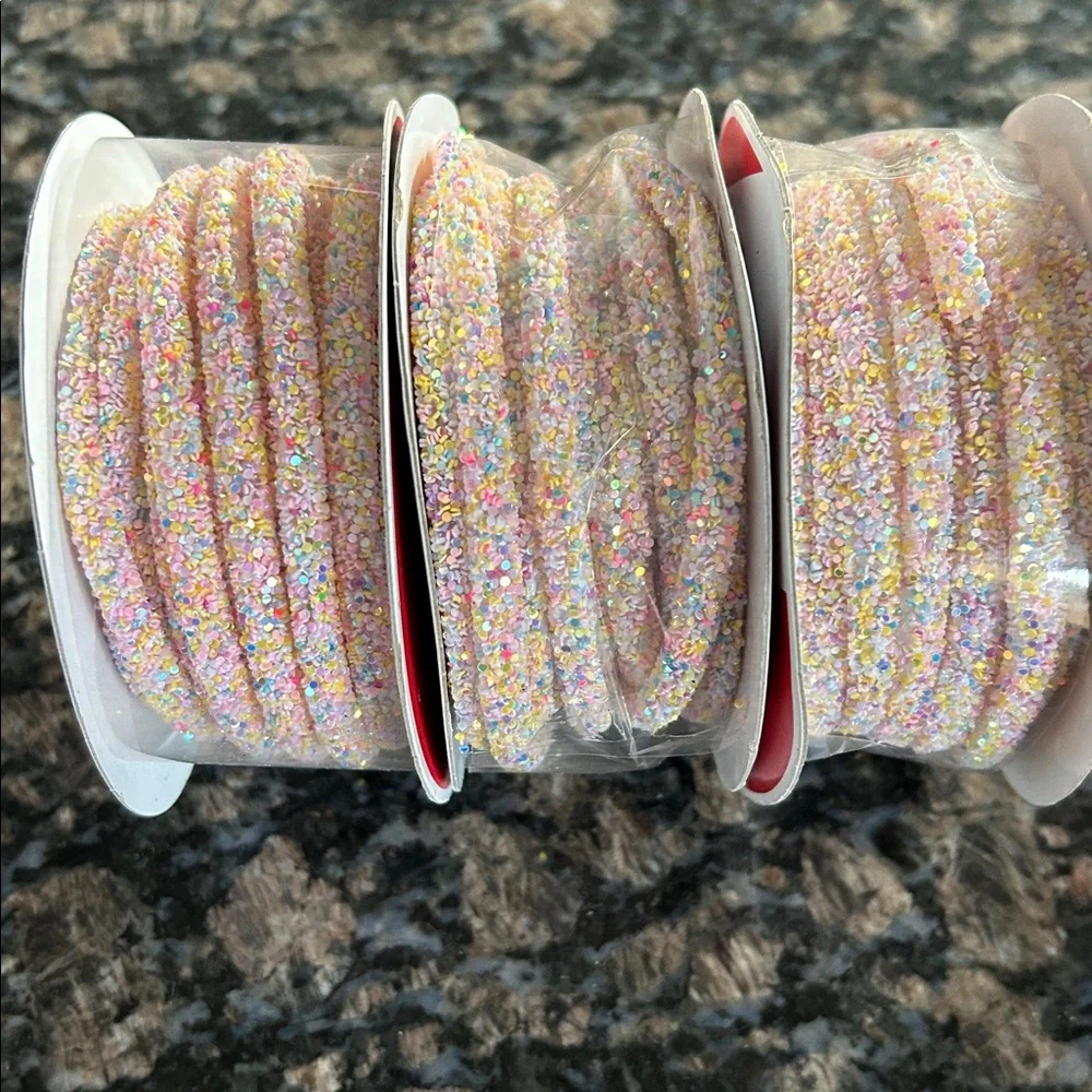 CELEBRATE IT IRIDESCENT MULTI COLOR GLITTER RIBBON 1/4 x15 FT LOT OF 3 NWT